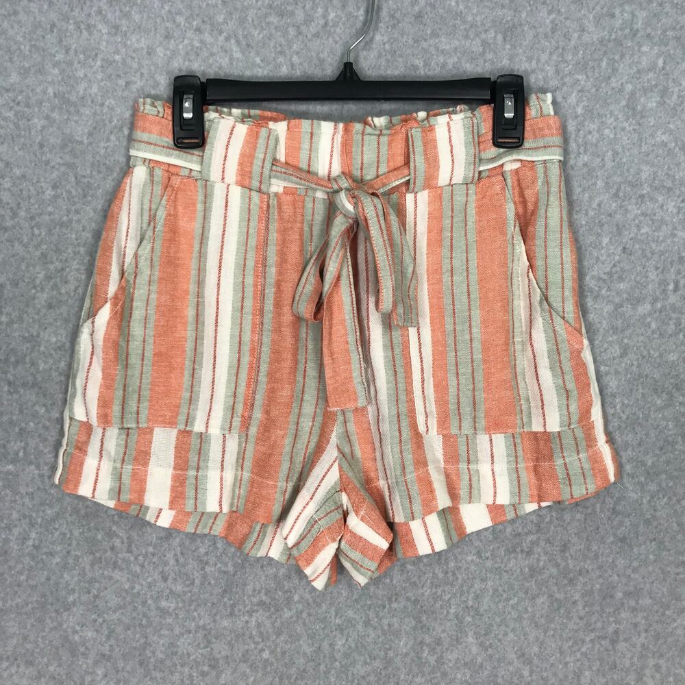 Banjara Shorts Medium Coral Cream Linen Pockets Pull On Resort Cruise Beach